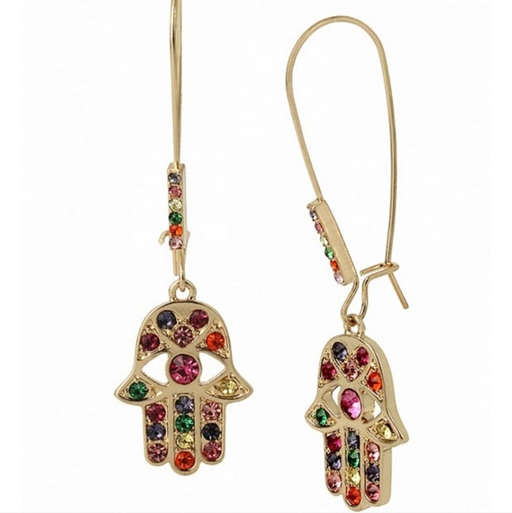 BETSEY JOHNSON HAMSA HAND SHEPARD HOOK EARRINGS Dangle earrings featuring long